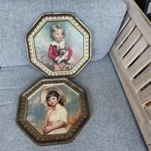 Vintage Sunshine Biscuit Tin Lids Only Miss Willoughby and Master Simpson